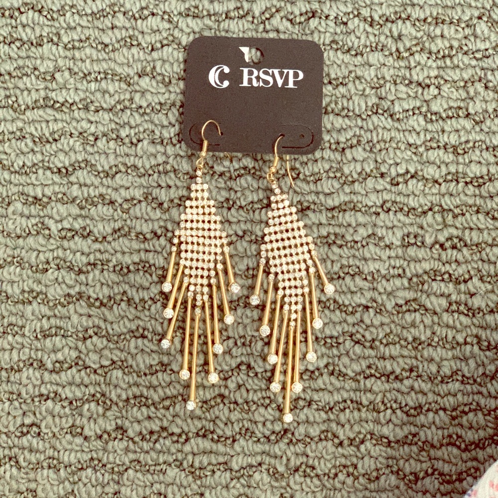 Charming Charlie Gold Earrings w/ Rhinestones